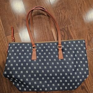 Dooney & Bourke Navy Tote with Red Handles